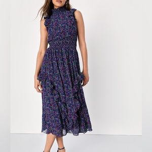 Floral high neck midi dress